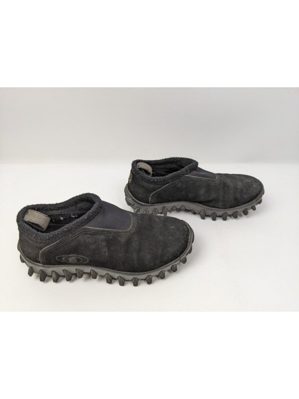 Vtg SALOMON Contagrip CX 'Snow Clog' Black Suede Slip-On Winter Shoes Size 6